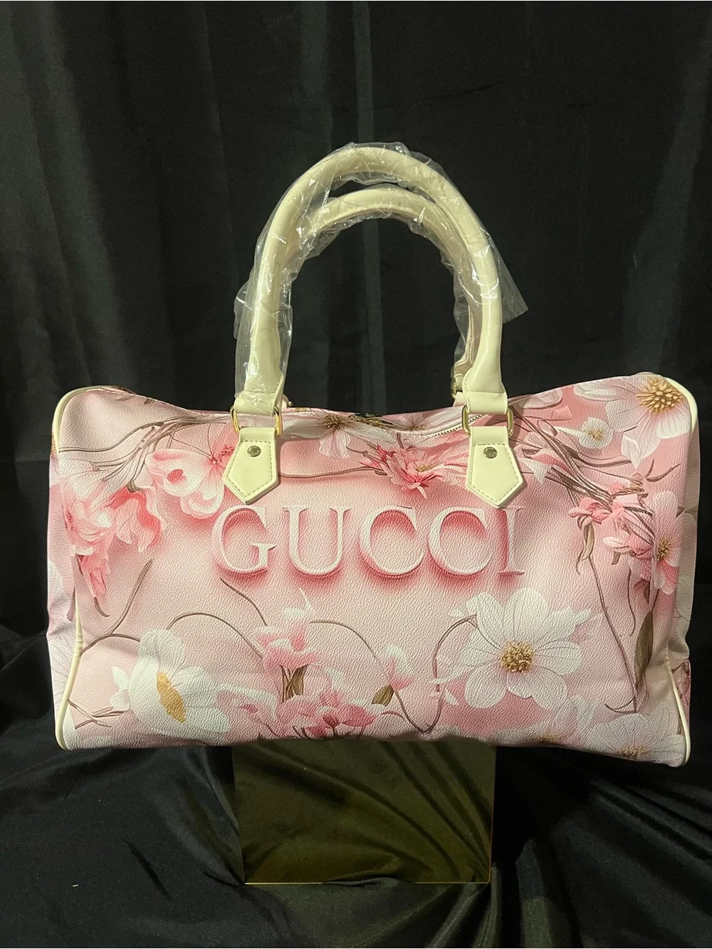 Gucci Pink Floral Travel Duffel with Signature Web Strap - Picture 3 of 13